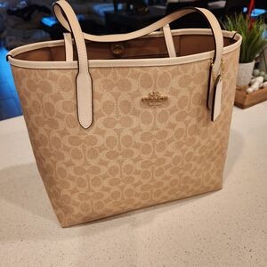 Coach Beige Signature Tote Bag
